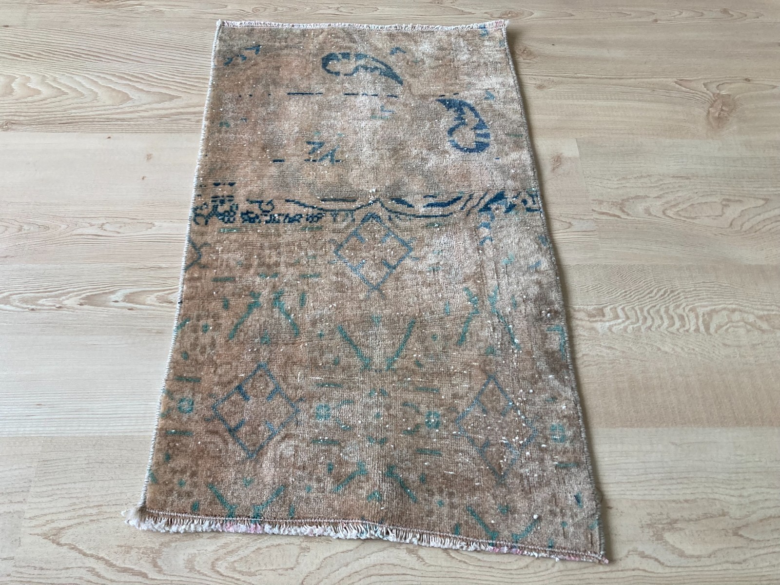 Small Brown rug, Turkish rug, Vintage rug, Handmade rug, Doormat, 1.3 x 2.3 ft