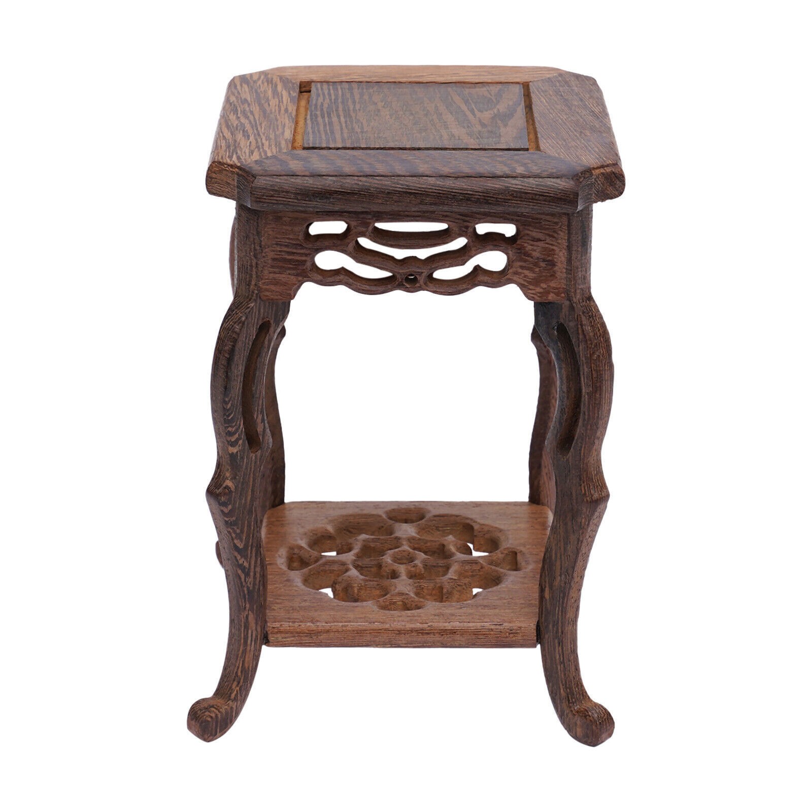 Square Tree-root Carved Bonsai Base Display Stand 10*10*15.5cm Oriental