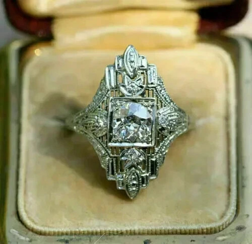 Art Deco Vintage Style 2Ct Simulated Diamond Filigree Wedding 925 Silver Ring