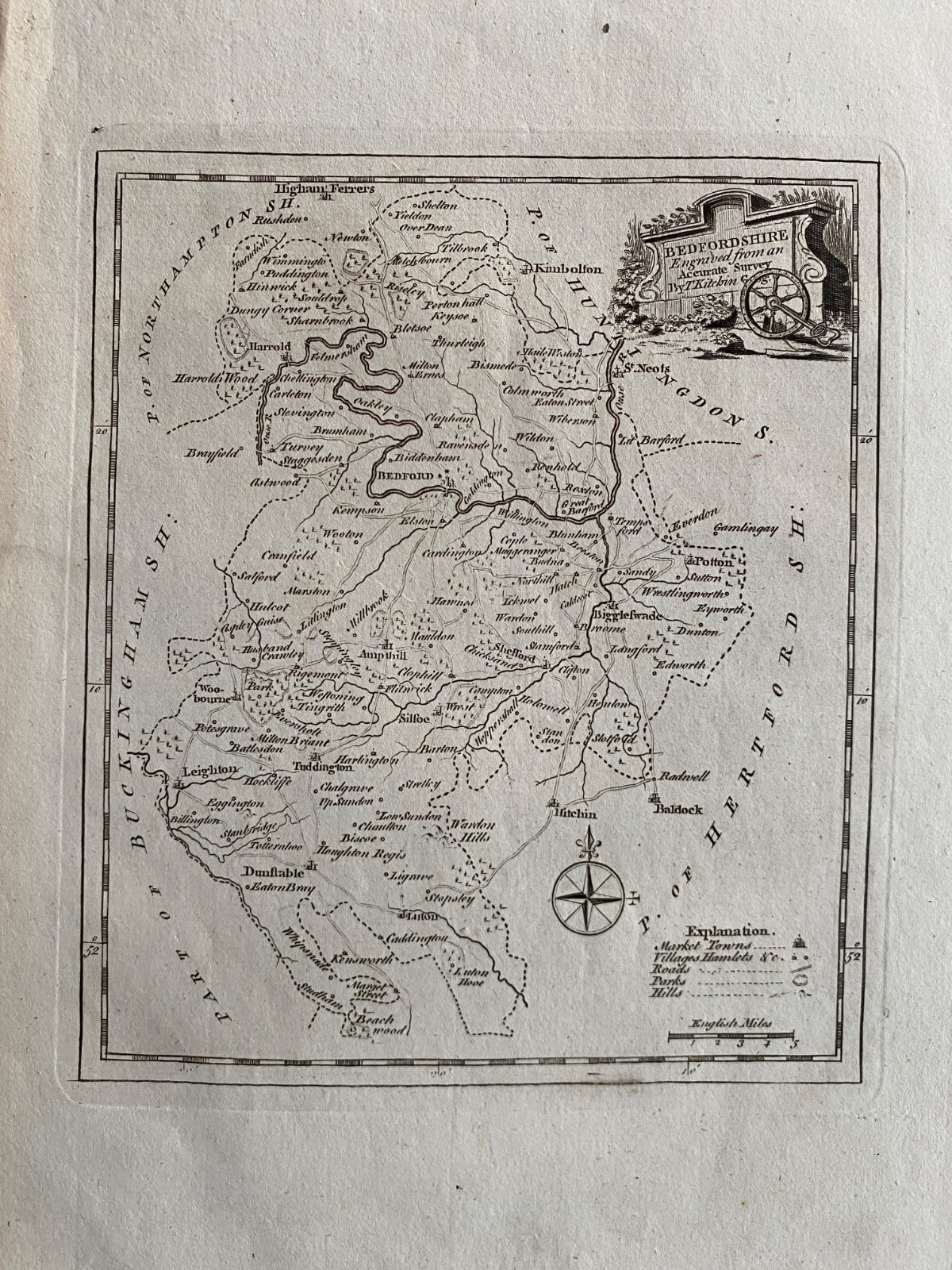 1747 (1786) Antique map – Bedfordshire – by Thomas Kitchin