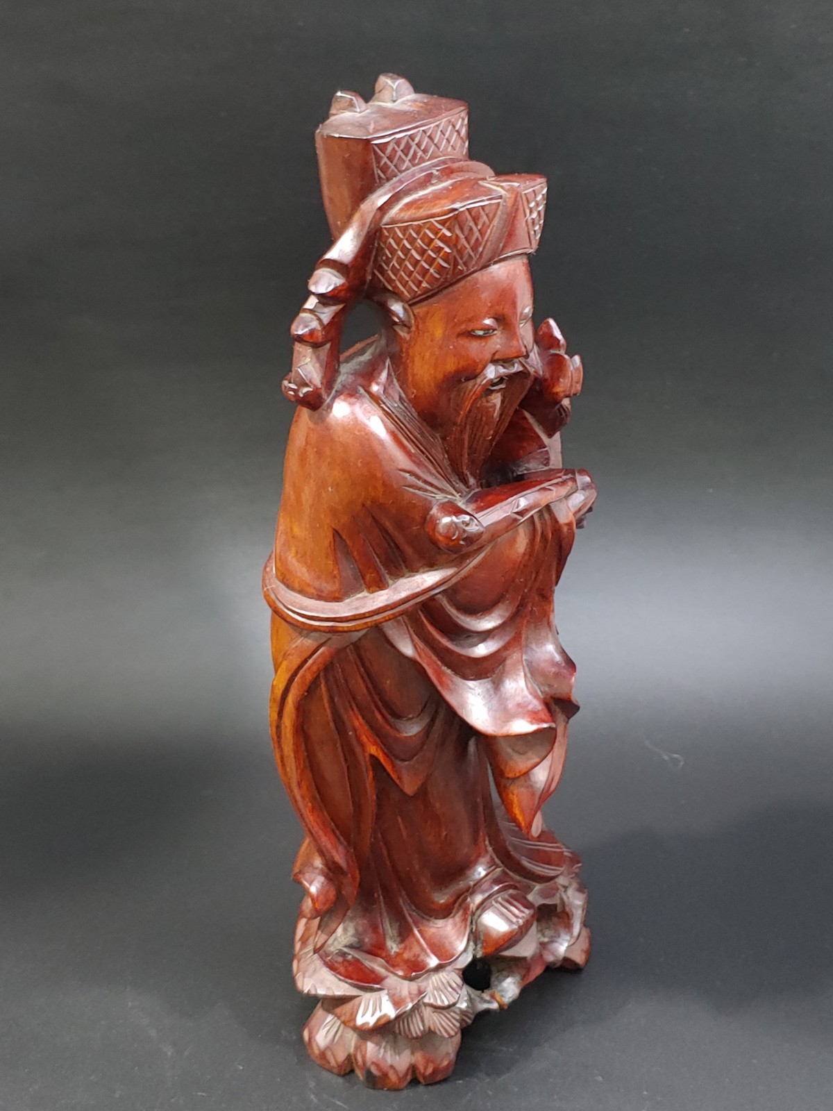 花梨红木雕挂漆文曲星像 Antique Chinese Lacquer Rosewood Hongmu Carving Wenquxing Figurine