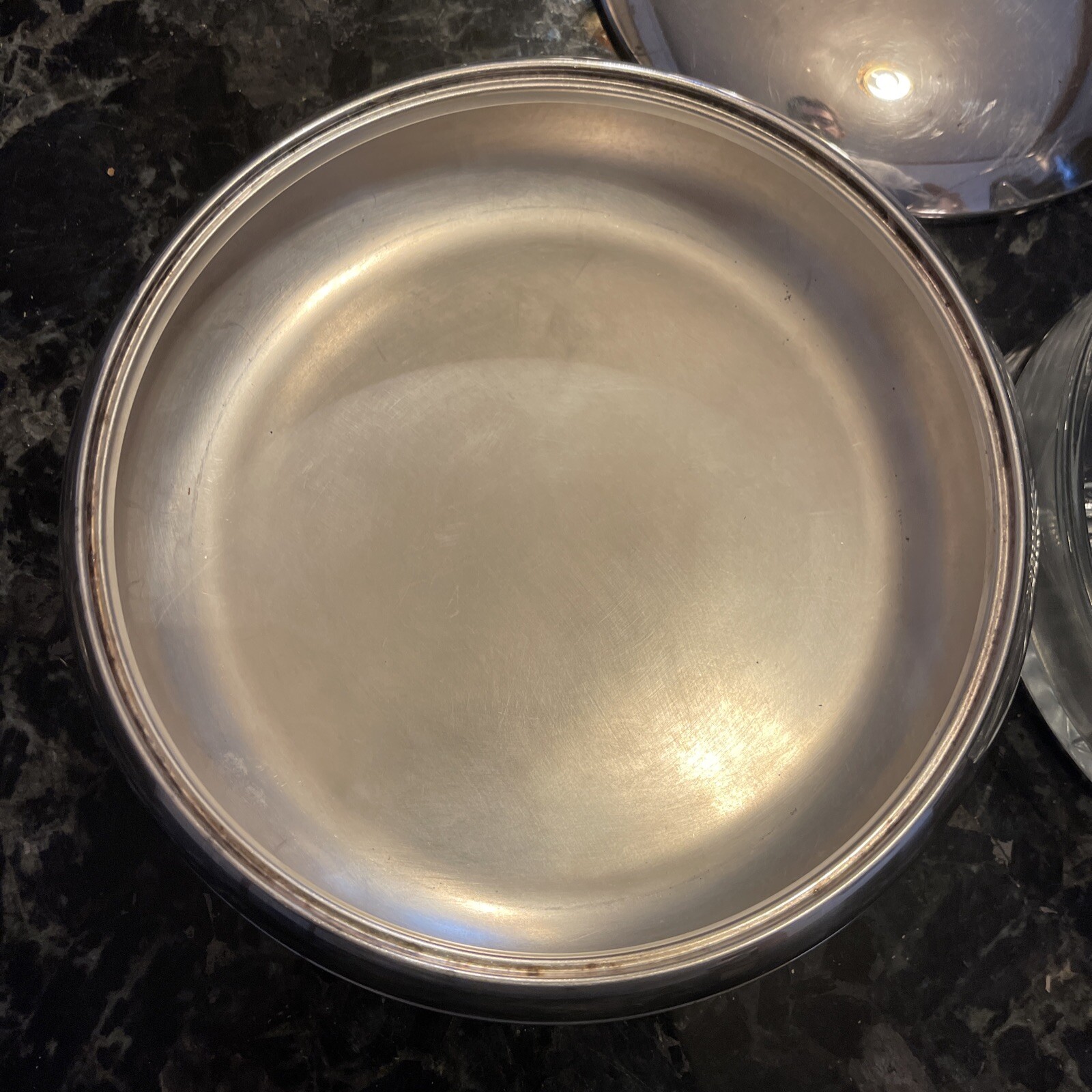 RARE Cresent Silver Plated Dish with Divided Glass Insert Wood Handle on Lid