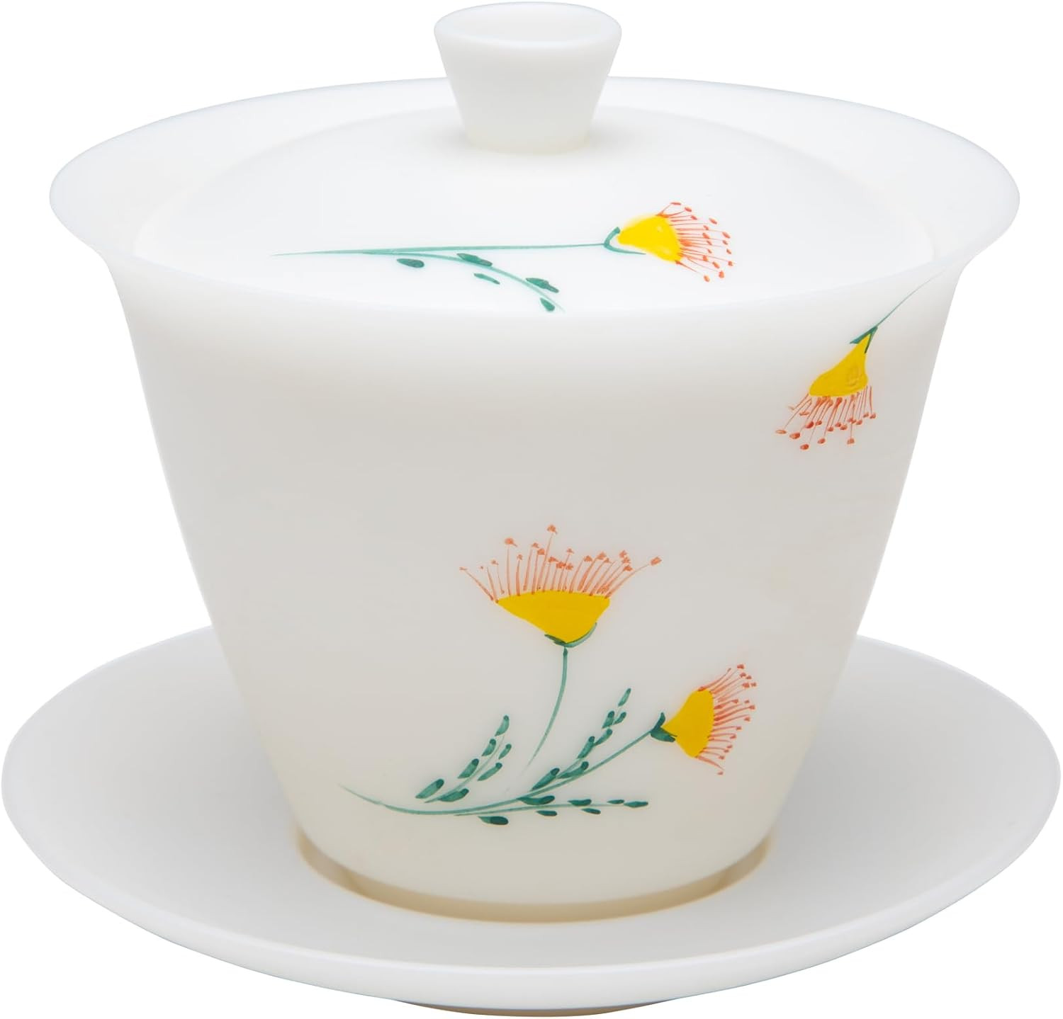 Ice Jade White Porcelain Gaiwan Set,Thin/Unglazed/Translucent/Hand-Painted China