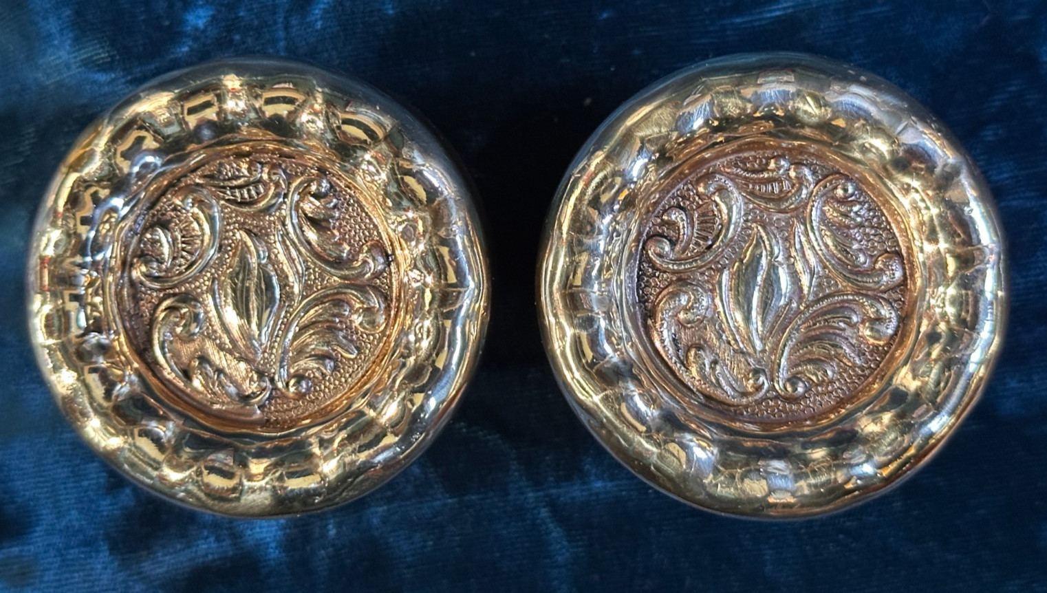 Restored Pair of Antique “Eulalia” “Americus” Brass Door Knobs Reading H-21600