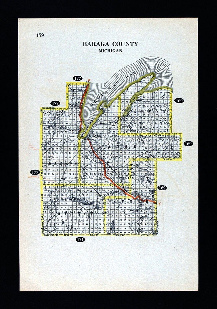 1917 Bowen Michigan Highway Map Baraga County Keweenaw Bay L’Anse Covington MI