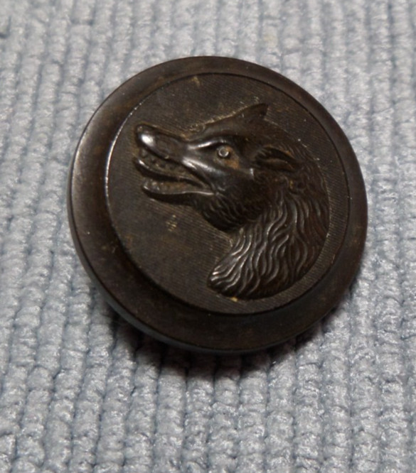 Antique Goodyear Rubber 1851 Picture Button DOG WOLF