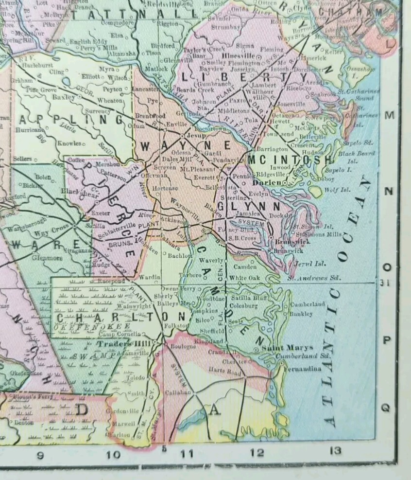 Vintage 1896 GEORGIA Map 11″x14″ Old Antique Original ATHENS ATLANTA MARIETTA