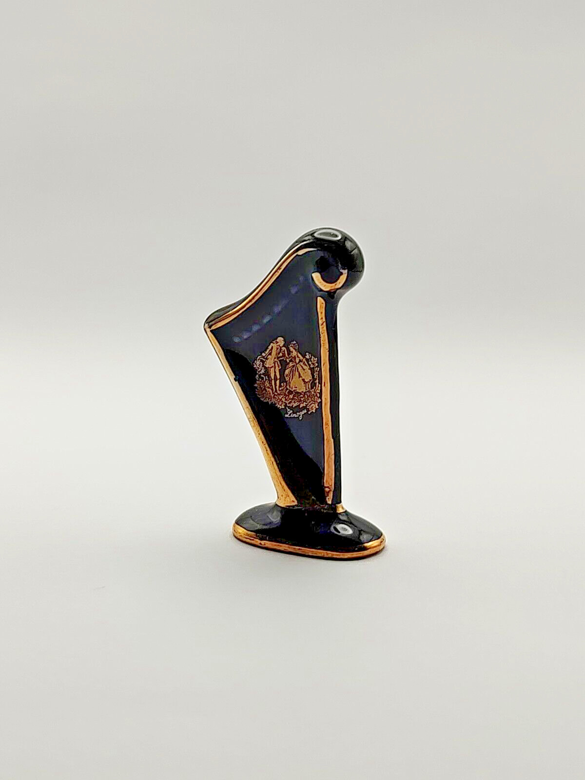 MINI Antique Limoges Miniature Harp Blue And Gold Vintage Rare France