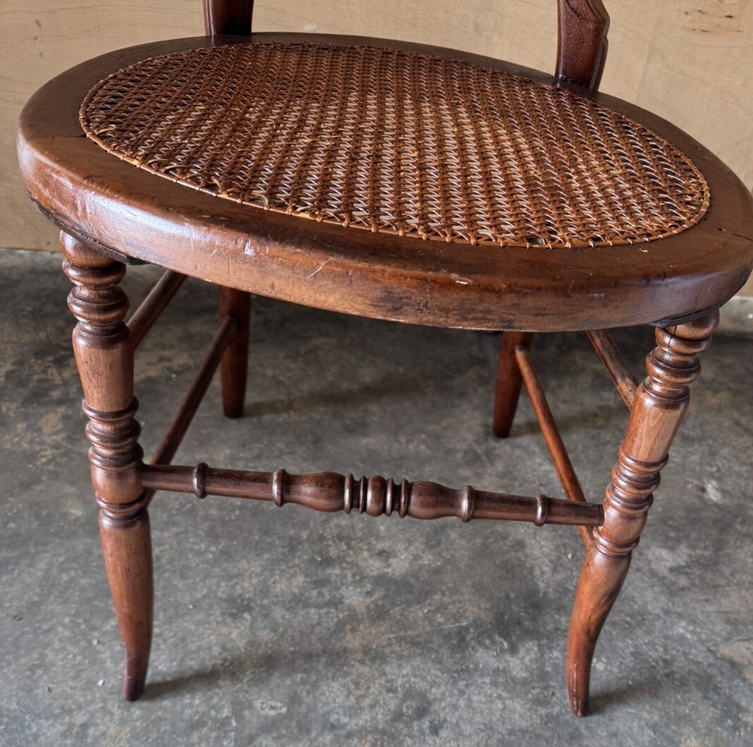 Antique Victorian EASTLAKE Solid Walnut Cane Bottom Carved Dinning Parlor Chair