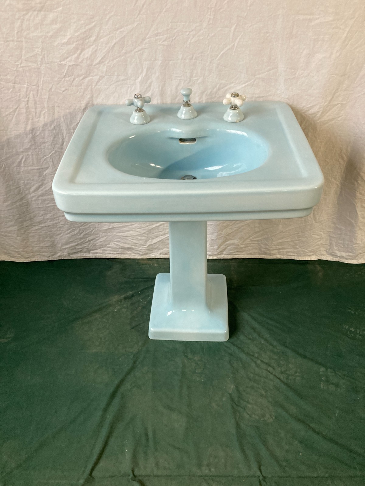 Antique 28×22 Light Blue Ceramic Pedestal Sink Old Vtg Standard 422-25E