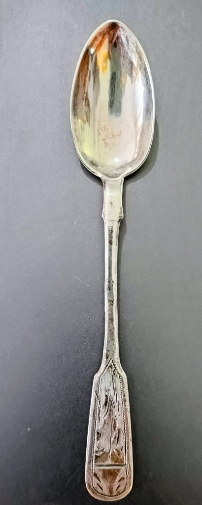Imperial Russian etched teaspoon 19th century 84 Russian silver .5oz weight