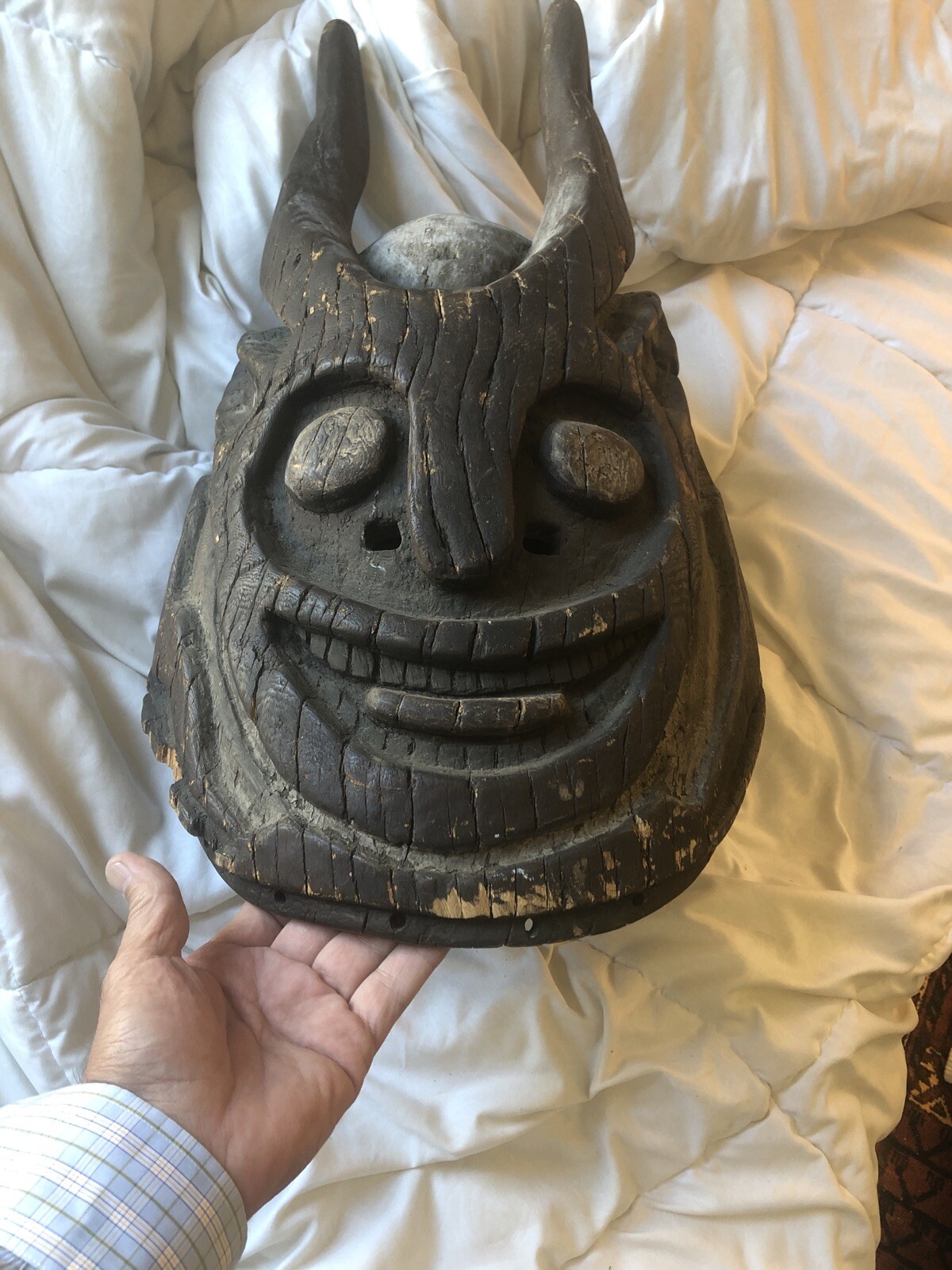 Bamelike Helmet Mask 13 1/8 By 21 Inches Antique Original As Purchased 1970s