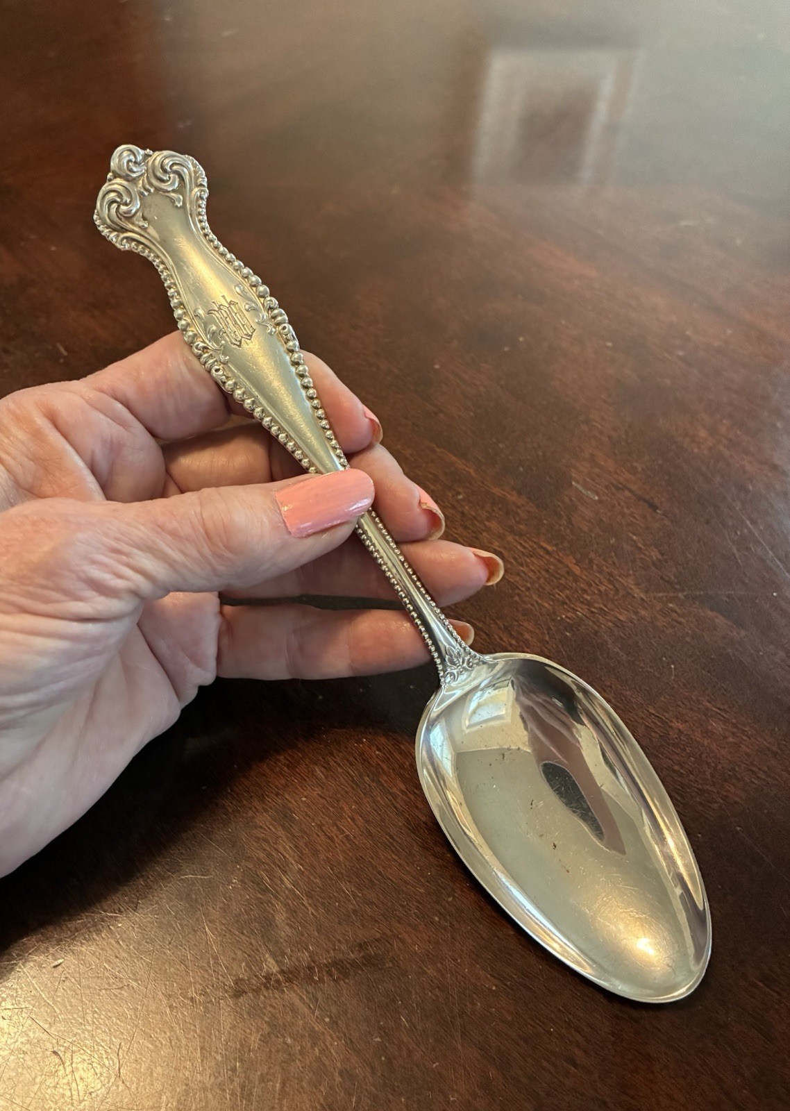 Antique Sterling Silver Serving Spoon 8 1/8″