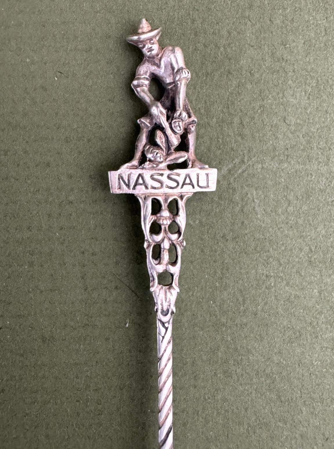Germany NASSAU Man Harvesting Figural 935 Sterling Silver Souvenir Spoon 4.25”