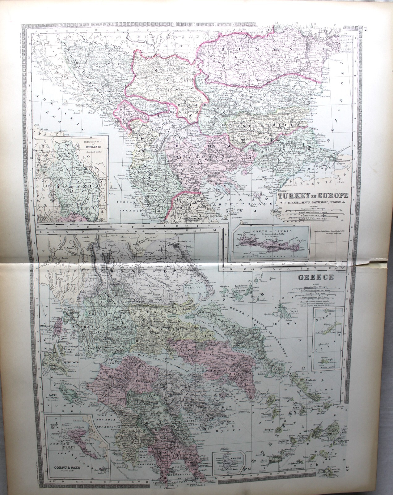 BRADLEY’S ATLAS MAP PAGE PLATE OF TURKEY IN EUROPE GREEECE SERBIA 1887 VINTAGE