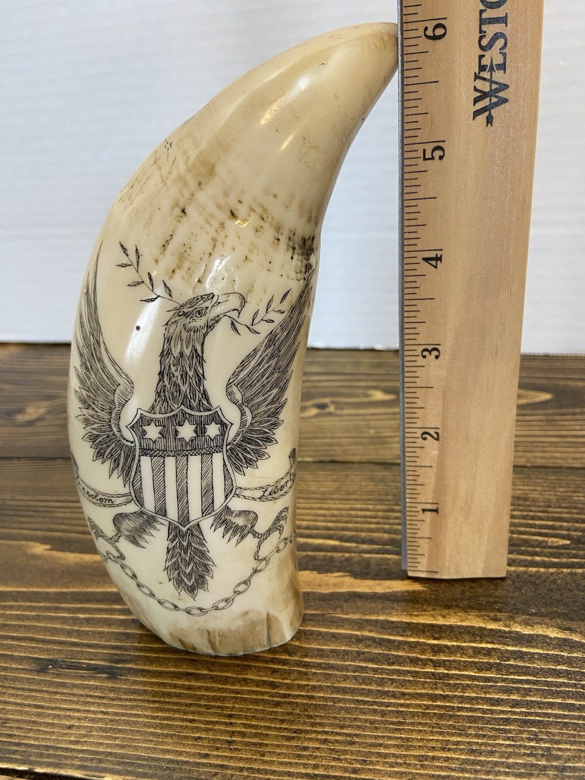 Scrimshaw. Vintage Faux Sperm Whale Carved Tooth. Feels And Looks Realistic!