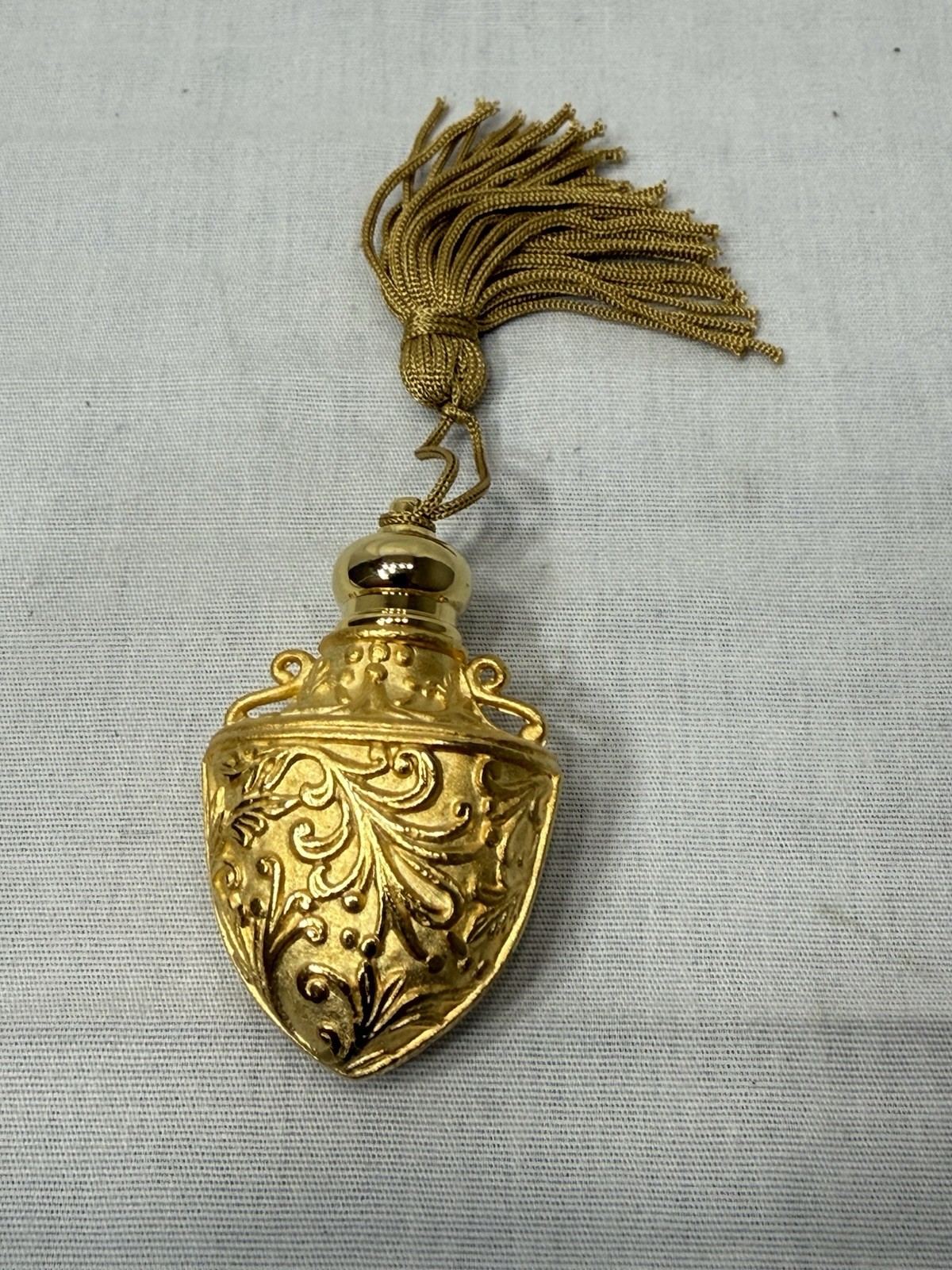 Victorian Art Nouveau Gilt Perfume Bottle Vial w/tassel Renaissance Goth Urn