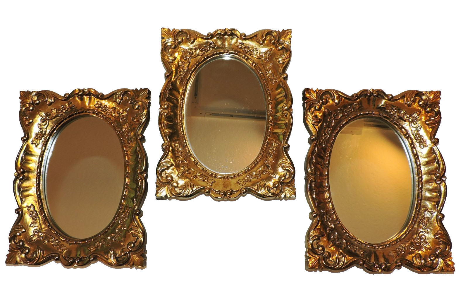 Vintage SYROCO Lot 3 Ornate Accent Wall Mirrors Gold Resin Frame Regency MCM