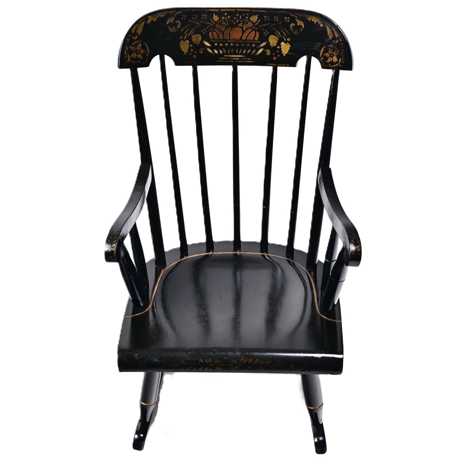NICHOLS & STONE Hitchcock Original Vintage Signed Ebonized Childs Rocking Chair
