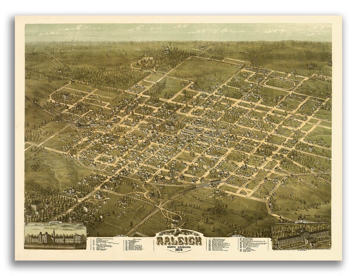 1872 Raleigh North Carolina Vintage Old Panoramic City Map – 18×24