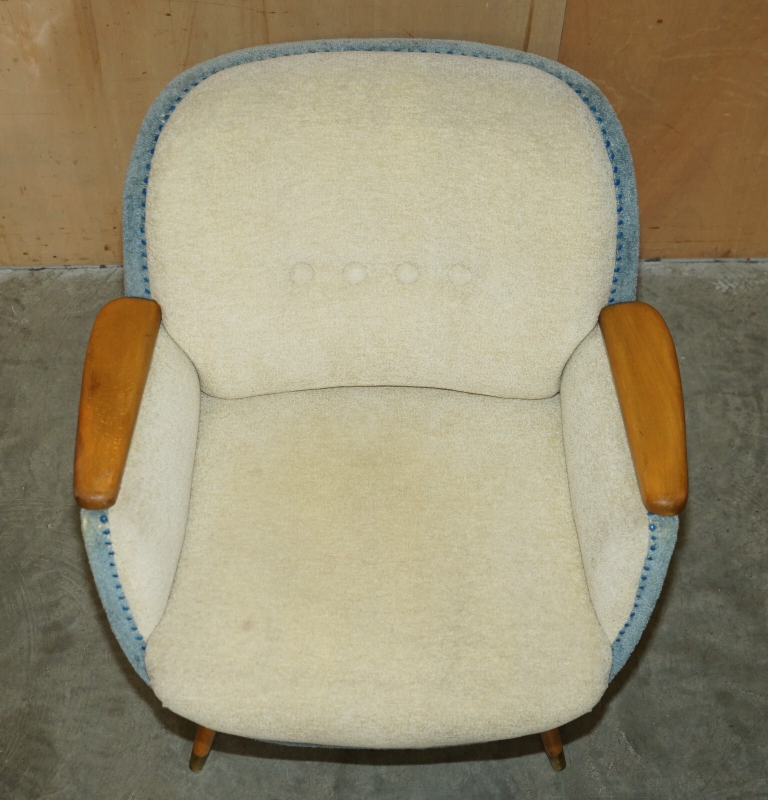 PAIR OF VINTAGE FRENCH CIRCA 1960’S CLUB TUB ARMCHAIRS WITH WALNUT & BEECH FRAME