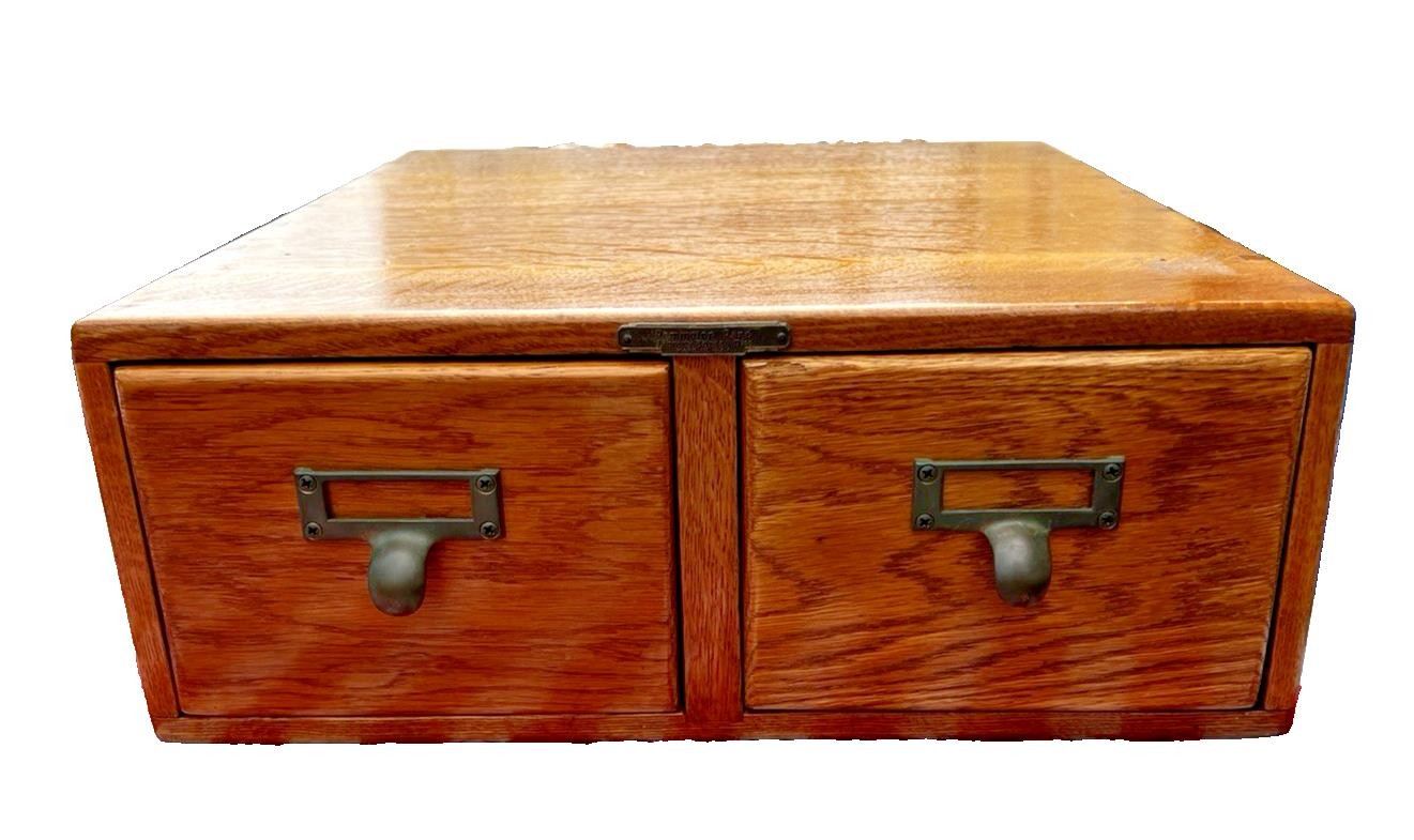 Antique Remington Rand Card Catalog 2 Drawer Library File Box Dovetail Oak