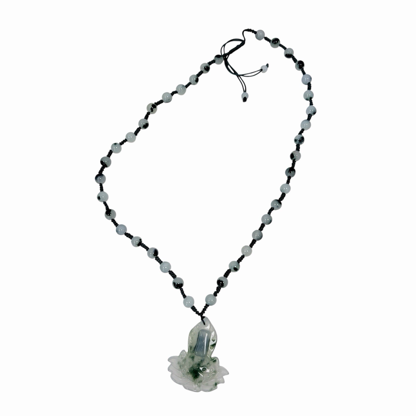 Chinese Hand Carved White & Green Natural Jadeite Flower Pendant Necklace (0)