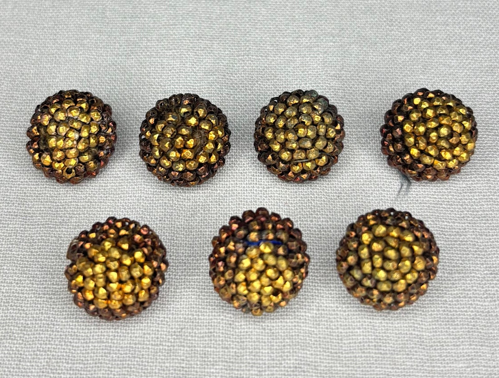 Set of 7 Antique Vintage Thread Back Buttons Covered in Beads – 8/16”