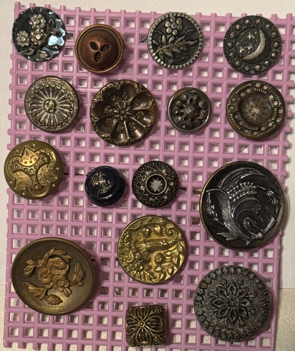 16 ANTIQUE Victorian STARS + MOON + Blue Tinted + Cut Steel + Flowers + Square