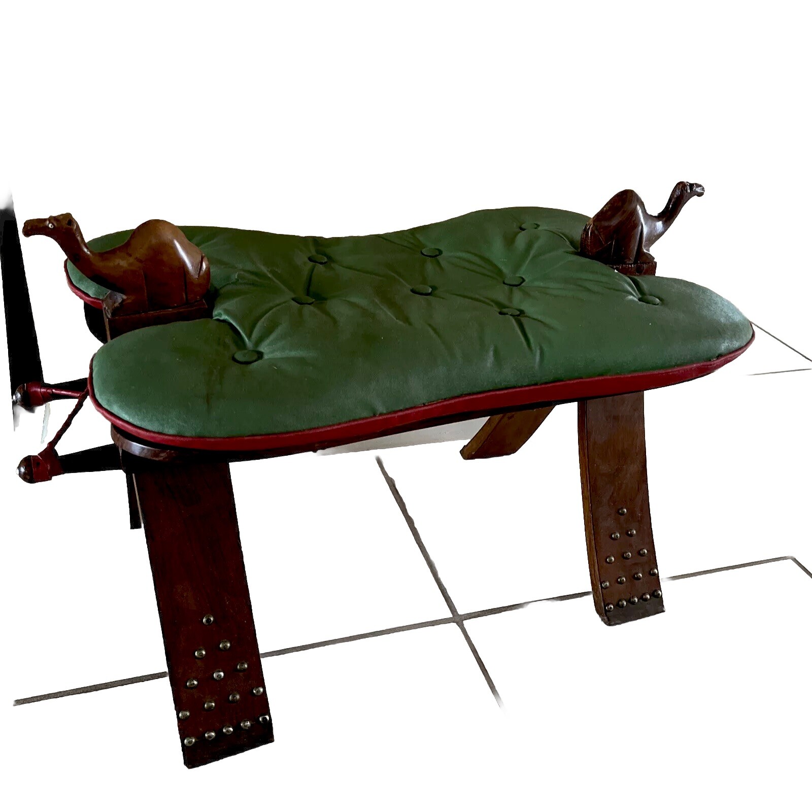 Vintage Bedouin Camel Saddle Hide Footstool Ottoman Rare Brass Trims Few Issues