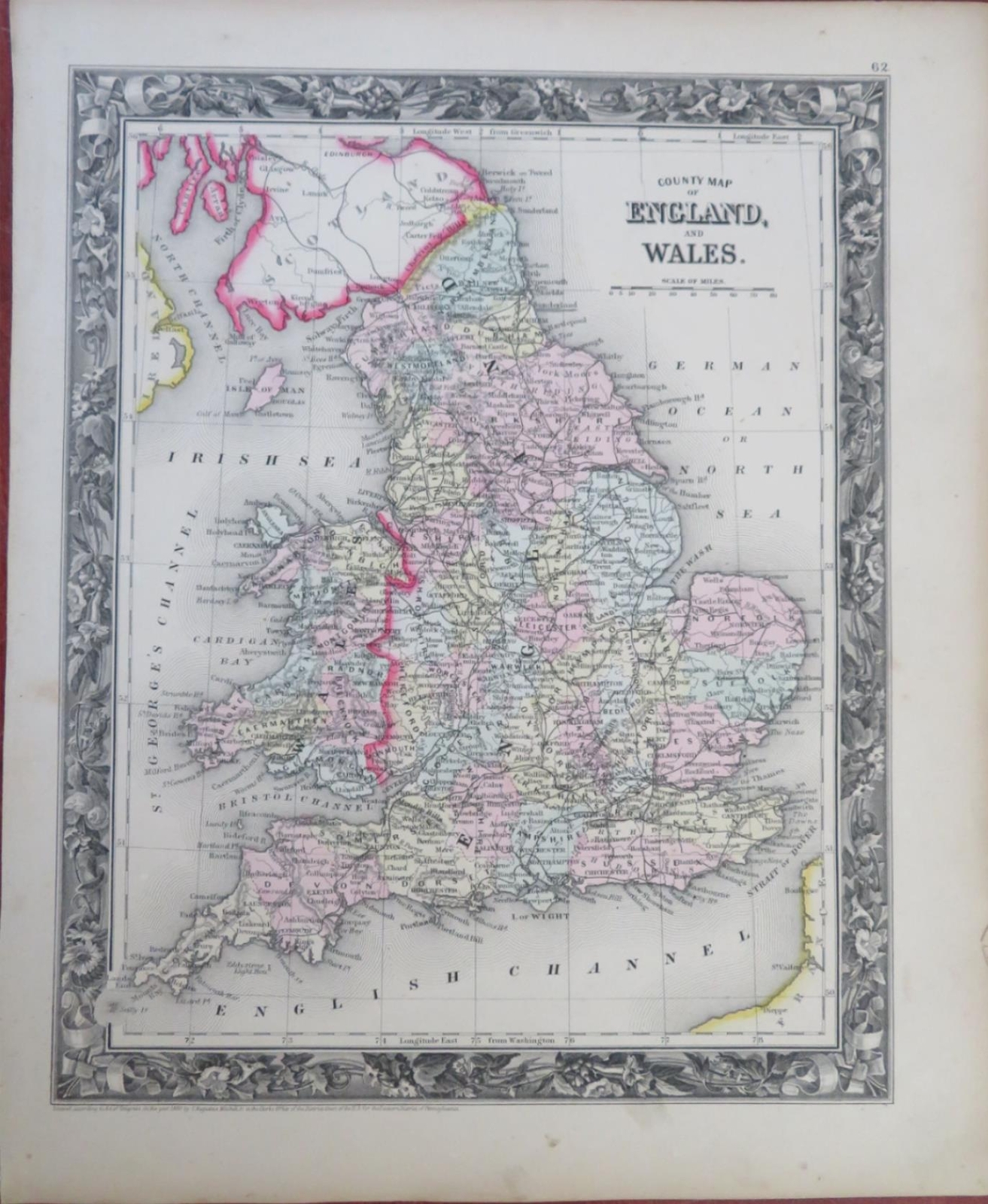 England & Wales London Cardiff Manchester York Oxford 1860 Mitchell hc map