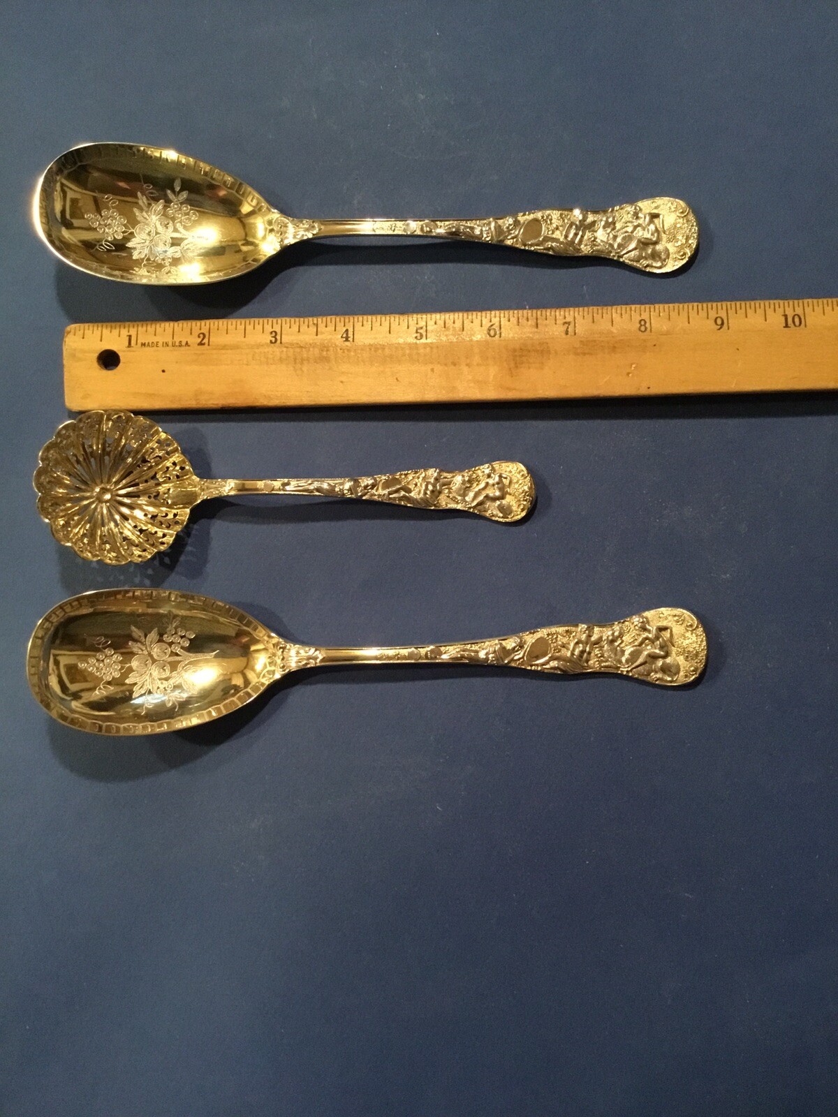 BACCHANALIAN – GILT- STERLING – THREE (3) PIECE – BERRY SET – 1869-1870 LONDON