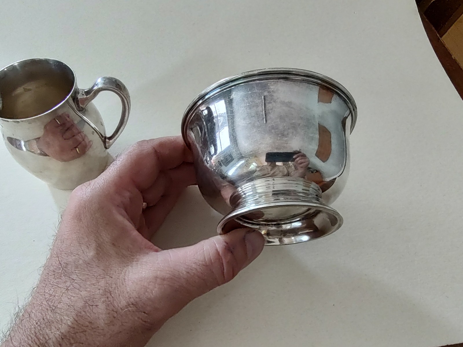 4pc Sterling Silver Lot 21oz 596g Poole Revere Creamer/Sugar/Tray Woolley Bowl