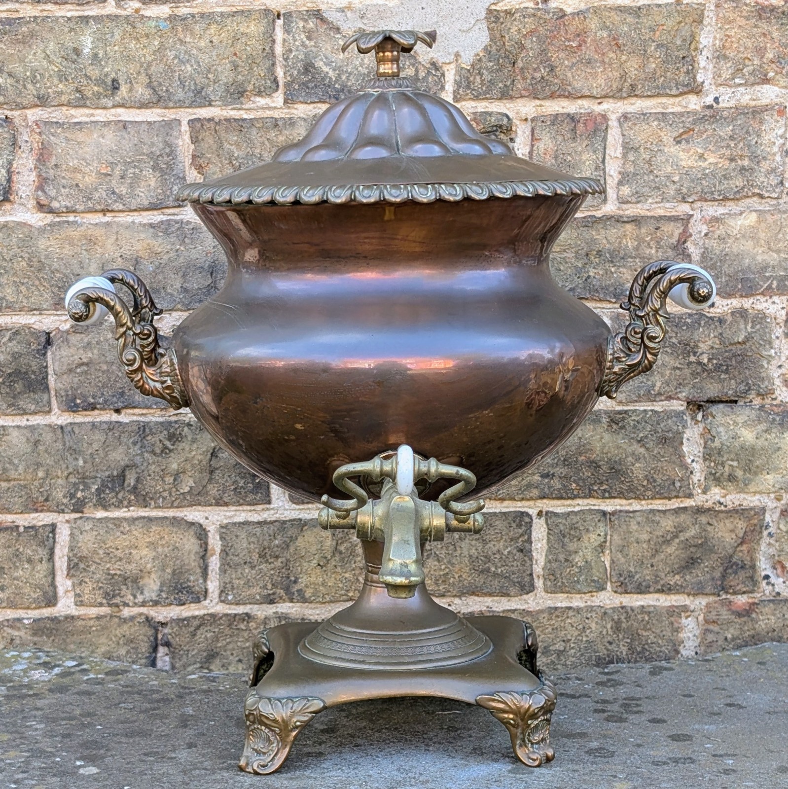 Antique Victorian Copper & Brass Samovar Hot Water Urn Tea Kettle Country House