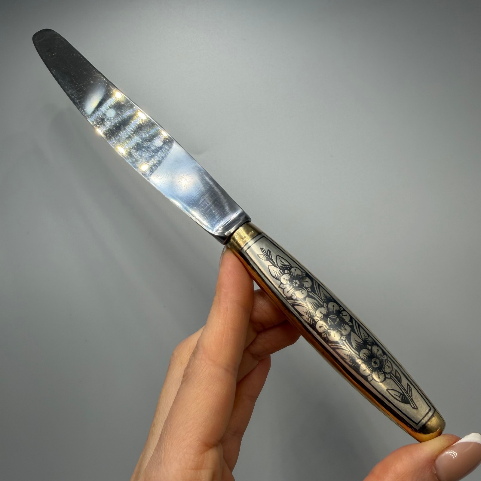 1967 Kubachi USSR Vintage Gilt Silver 875 Table Knife North Niello Marked & Tag