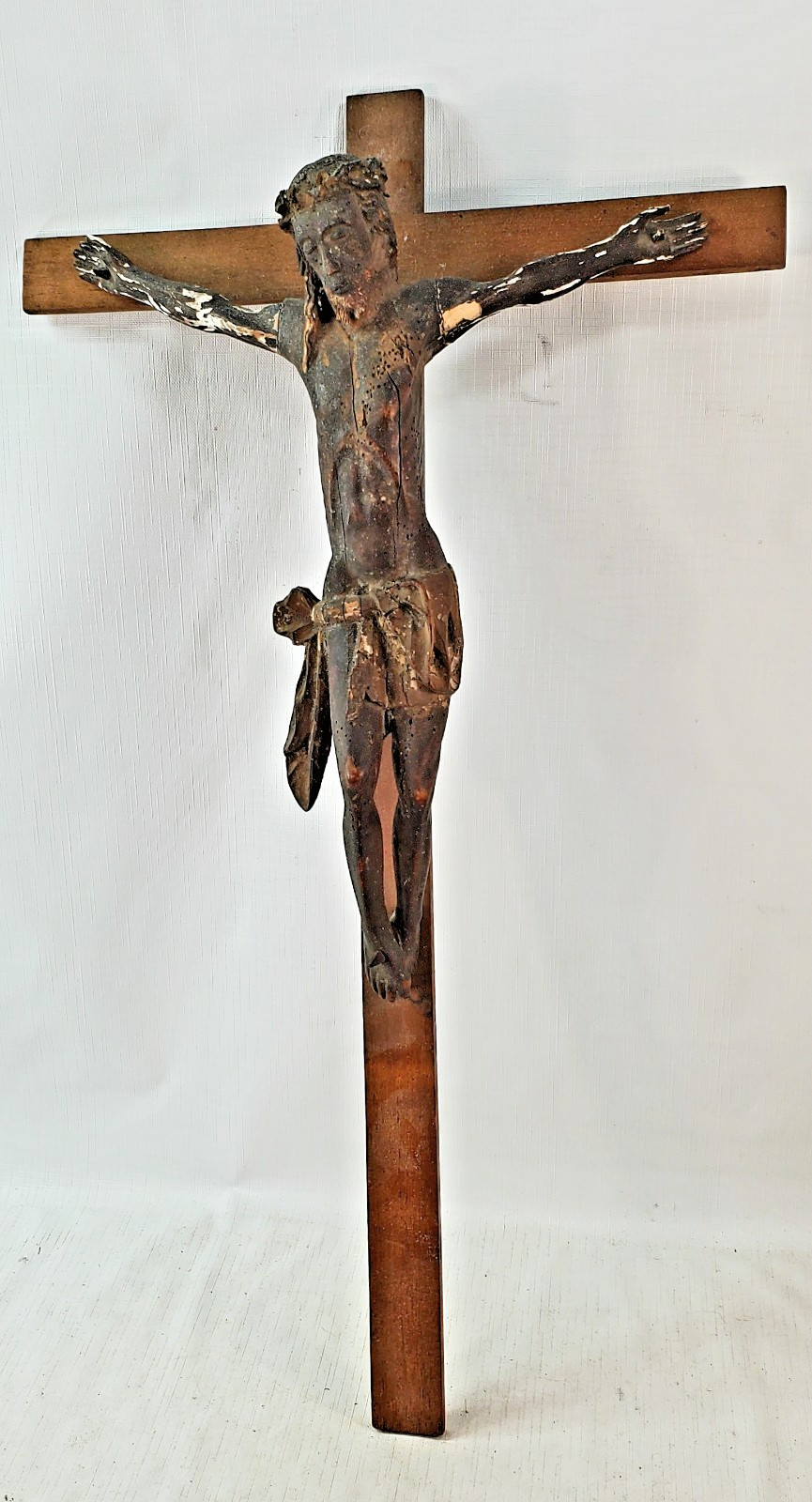 * Jesus Spanish Colonial Crucifix Christian Religion 28” carved wood gesso antq