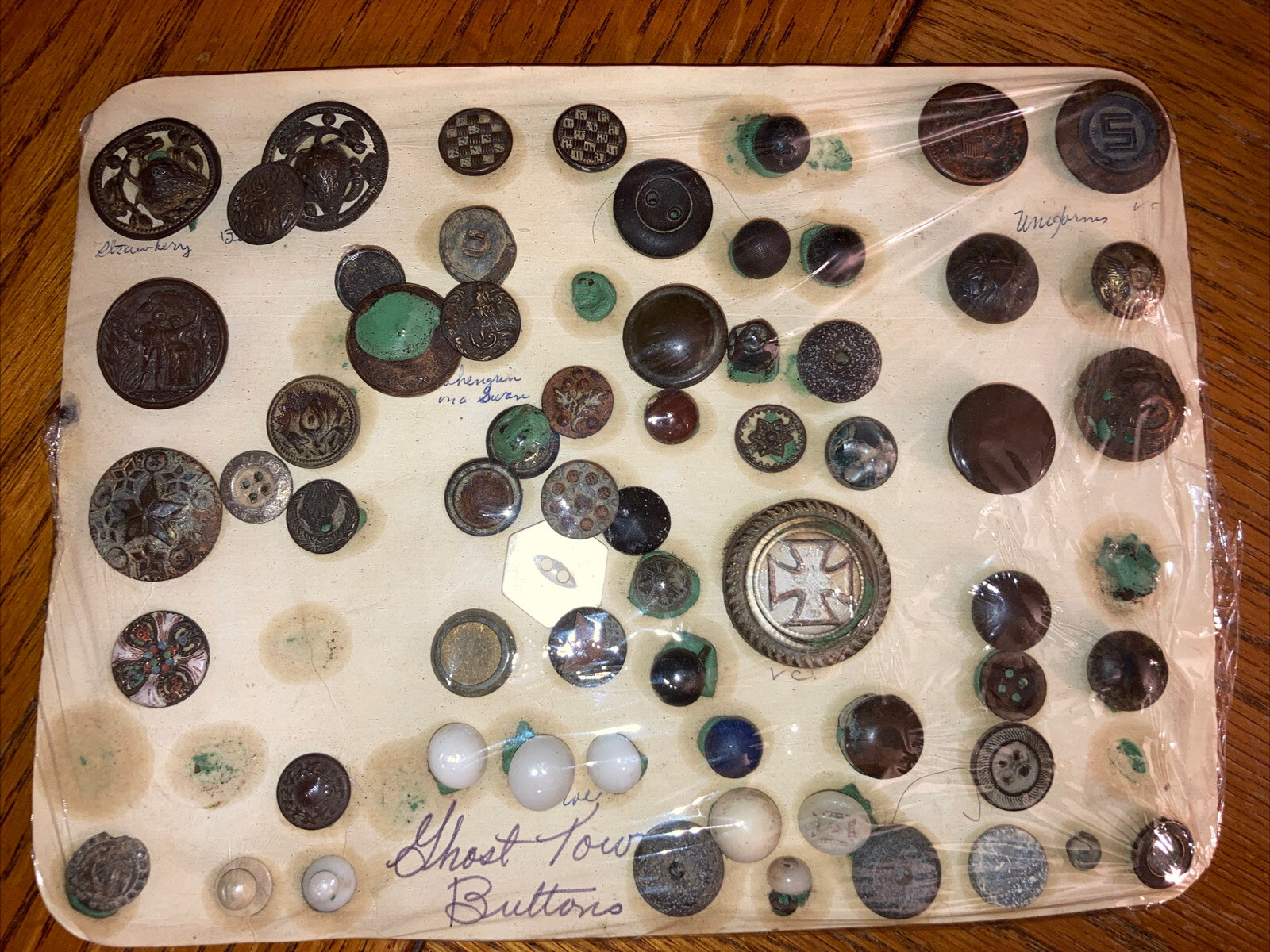 Lot of 60 Glass Ghost Town Recovered Buttons Carnival Glass Military Uniform