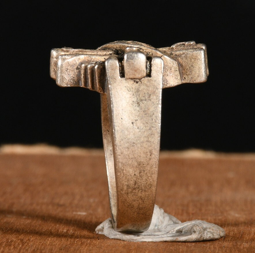 2.7CM Antique Tibet Old Silver Fengshui Cross Exorcism Blessing Ring Finger Ring