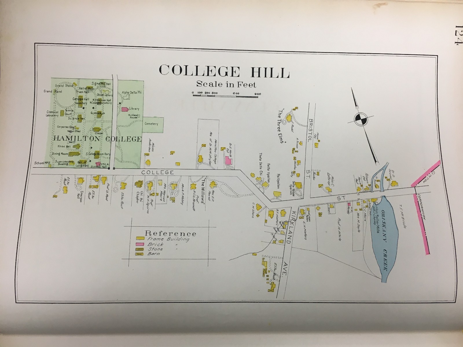 1907 COLLEGE HILL ONEIDA COUNTY, NY, HAMILTON COLLEGE, ORISKANY CREEK ATLAS MAP