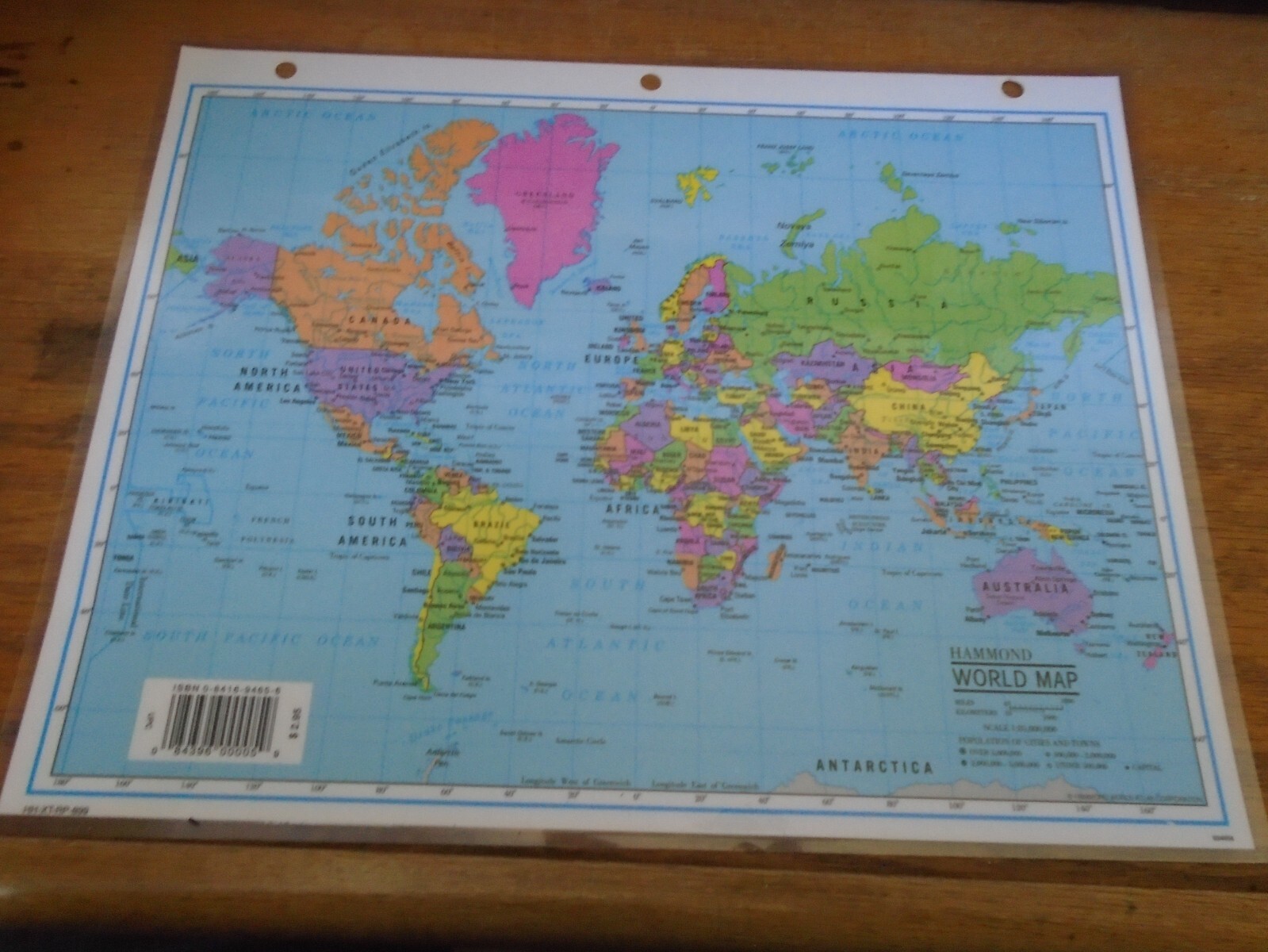 Hammond International World & US Map Laminated 11″ x 8 1/2″ EUC