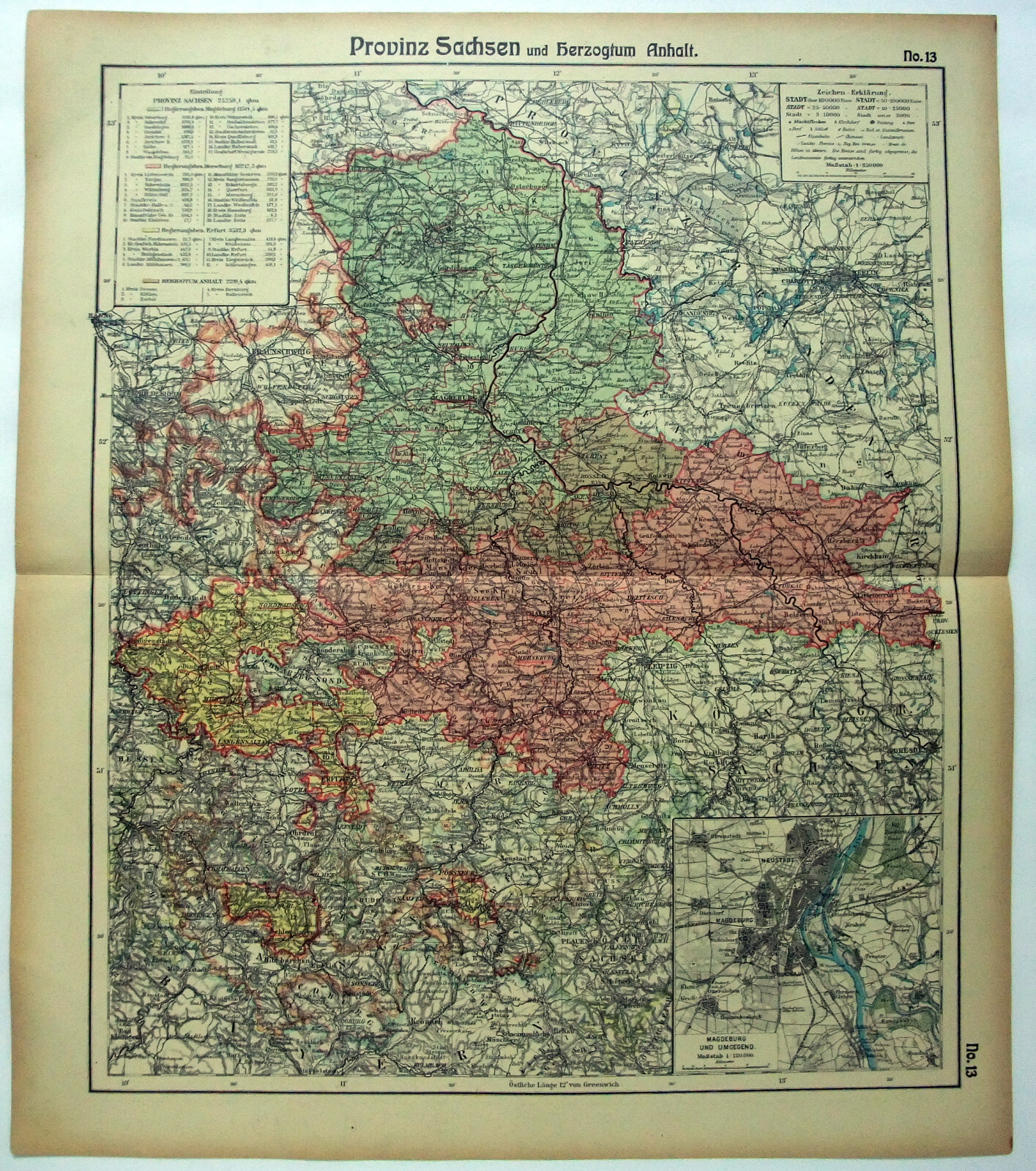 Saxony Anhalt Province, Germany: Original 1912 German Language Map by Otto Herkt