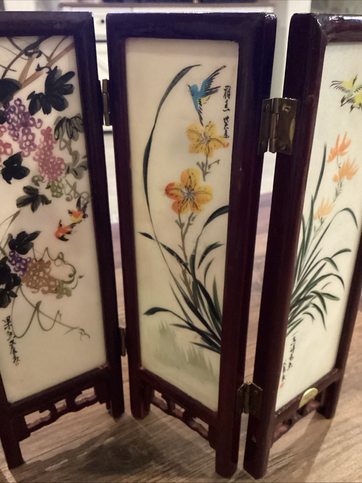 Antique Chinese 4-Panel Folding Table Top Divider Screen.