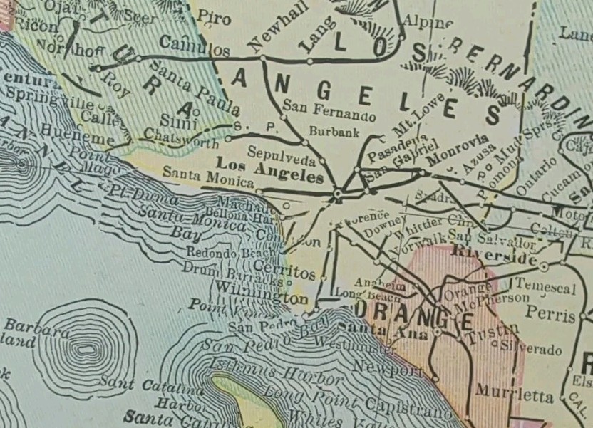 Vintage 1902 CALIFORNIA Map 22″x14″ ~ Old Antique Original LOS ANGELES SAN DIEGO
