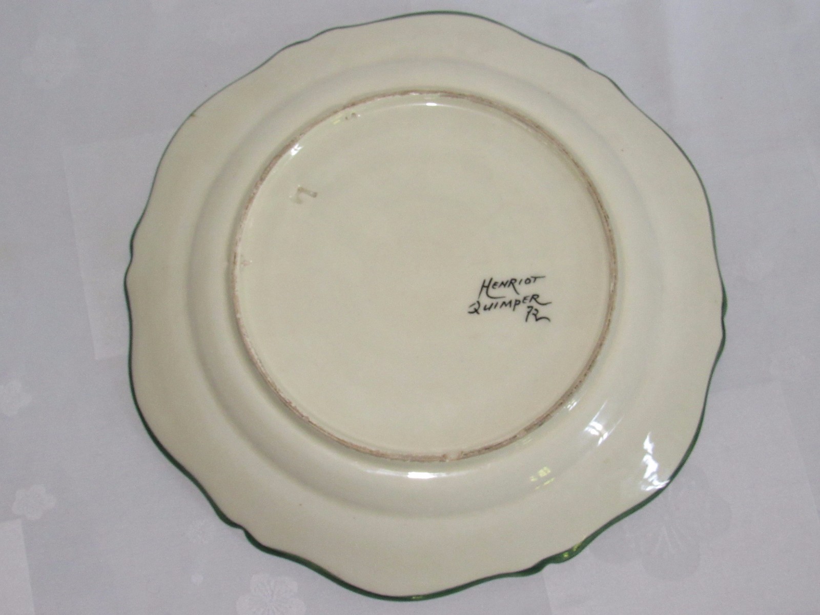 05d34 Old Large Breton Plate Diameter 35 cm Faience Signed Henriot Quimper 72