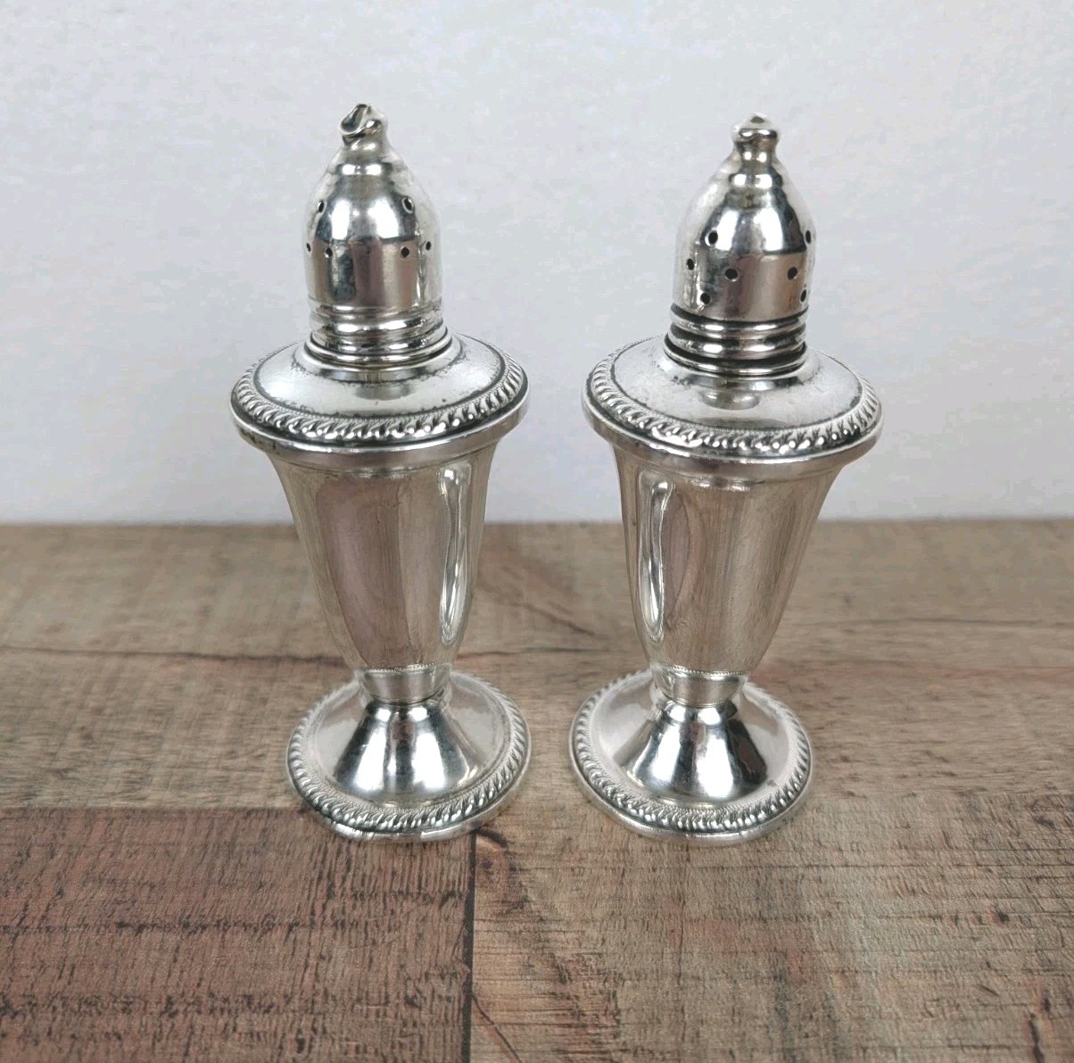 Vintage Duchin Creation Salt Pepper Shakers Weighted Sterling Silver Over Glass