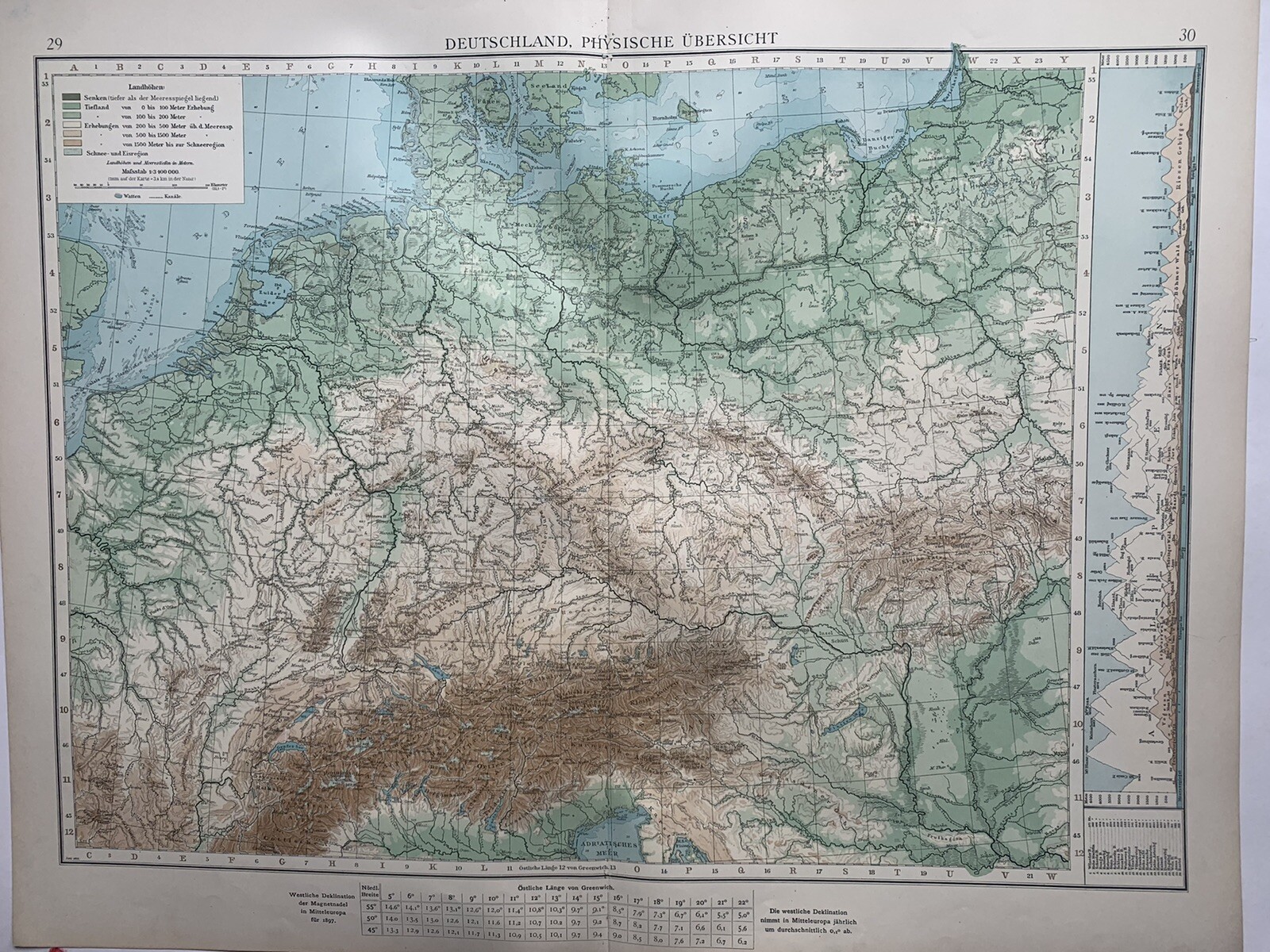 1899 Physical Map Of Germany Original Antique Map by Richard Andree