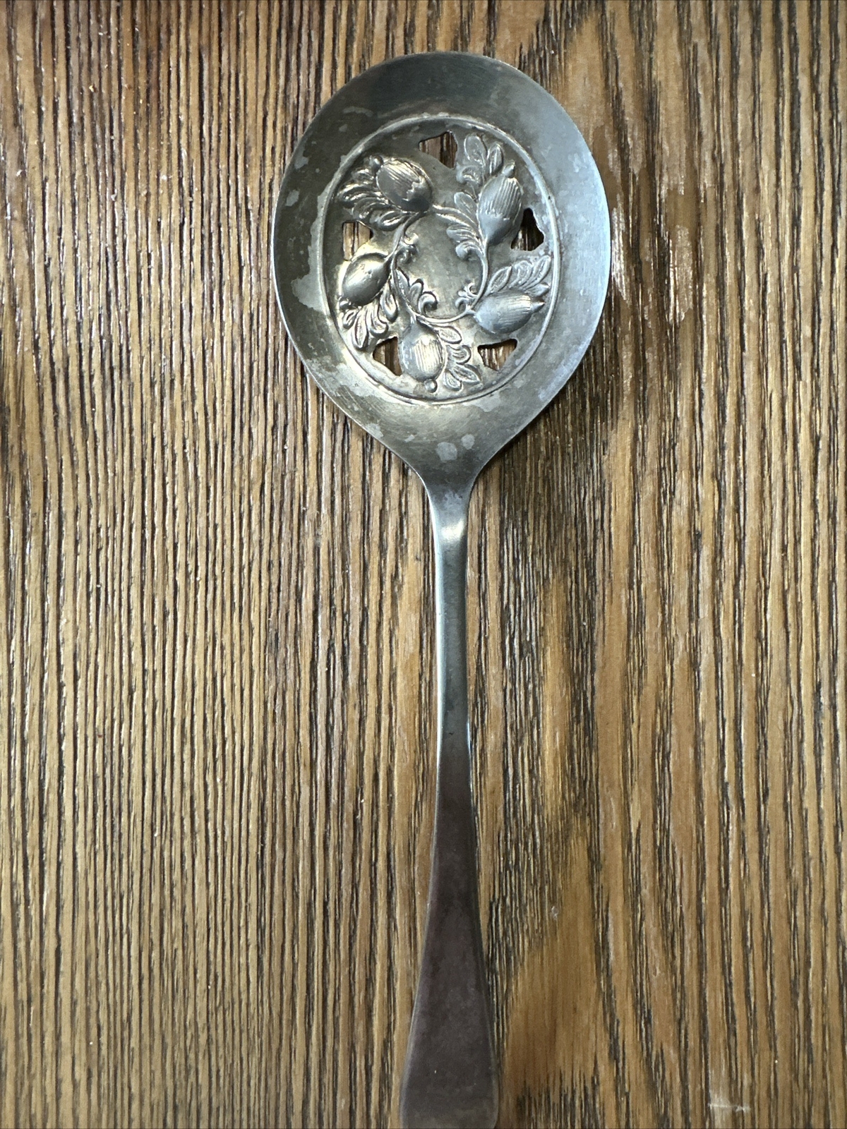 Vintage Sheffield Silver Plated Pierced Serving Spoon Tomatoes Cranberry Slices