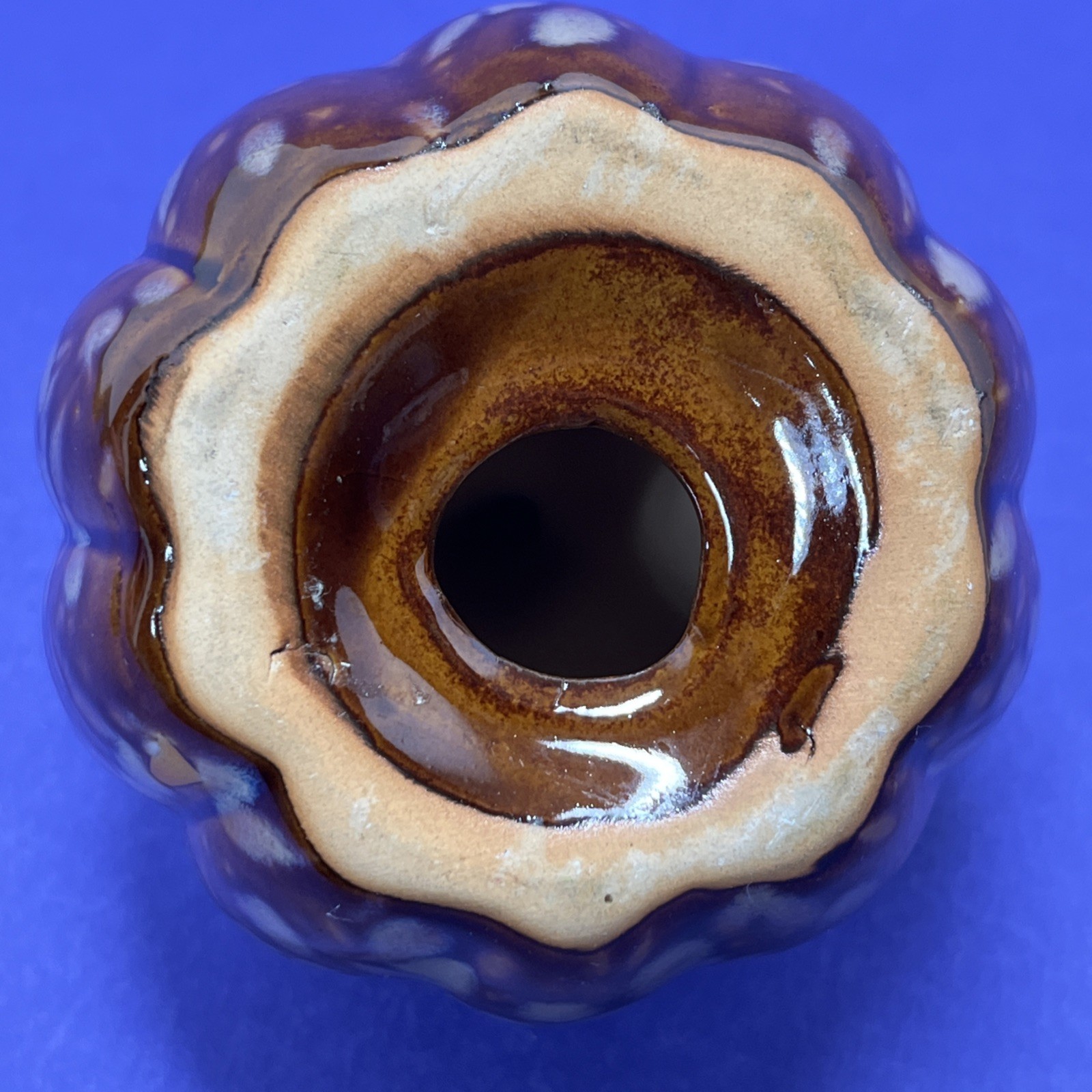Decorative Ceramic Pumpkin Hand Crafted Brown Tan Speckled Glaze Vintage Piece