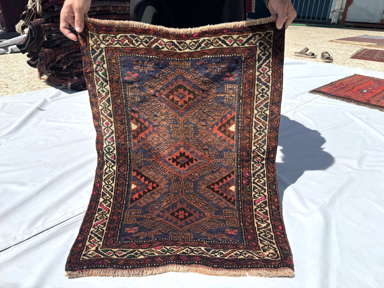 2×3 Ft Antique Afghan Tribal Wool Area Rug Traditional Geometric Oriental Carpet