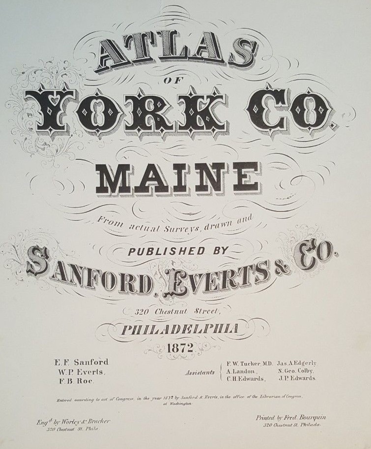 Antique Colored MAP – LIMERICK VILLAGE, MAINE – / Atlas York County, ME – 1872